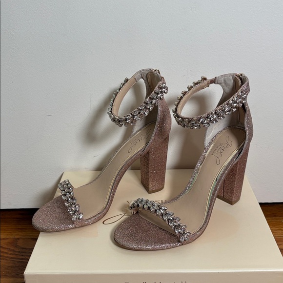 Badgley‎ Mischka Mayra Ankle Strap Evening Shoe rose gold glitter size 8 - Picture 4 of 13